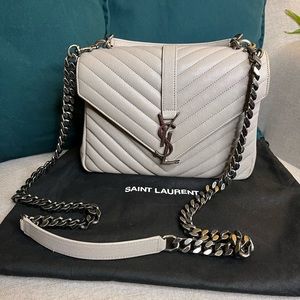 Yves Saint Laurent College Medium Shoulder Bag in Grey Quilted Leather